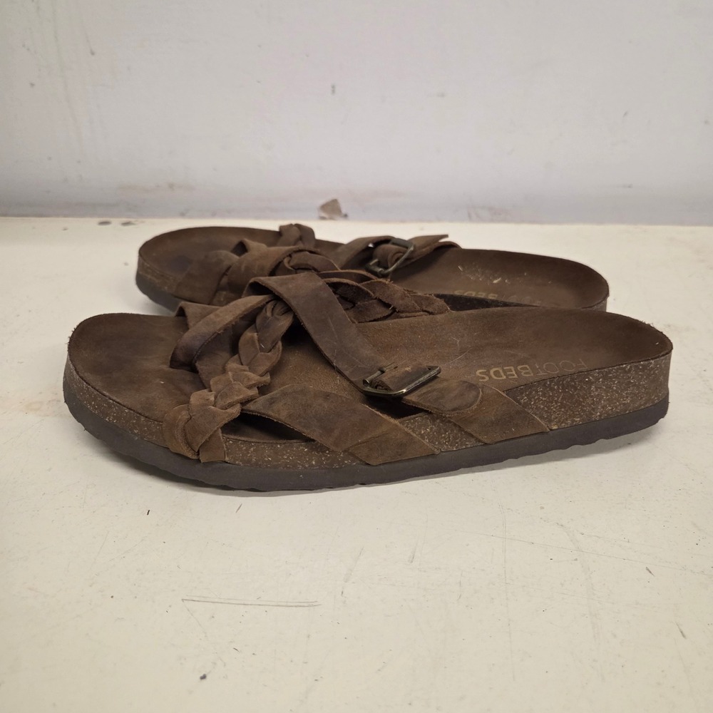White Mountain Footbeds Brown Suede Braided Strappy Buckle Slide Sandals Mens 9